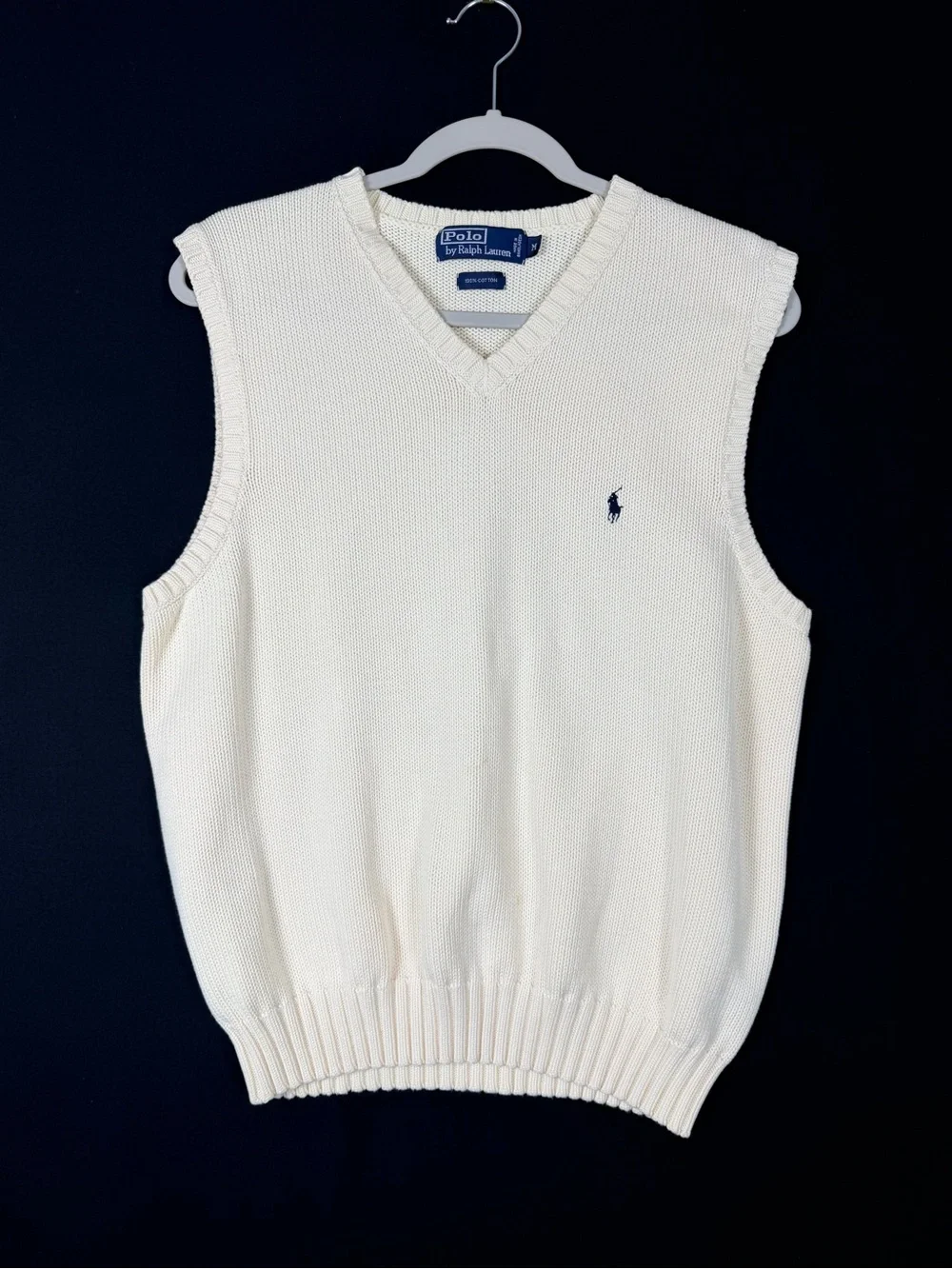 Polo by Ralph Lauren Cream V-Neck Sweater Vest with Navy Pony like new **